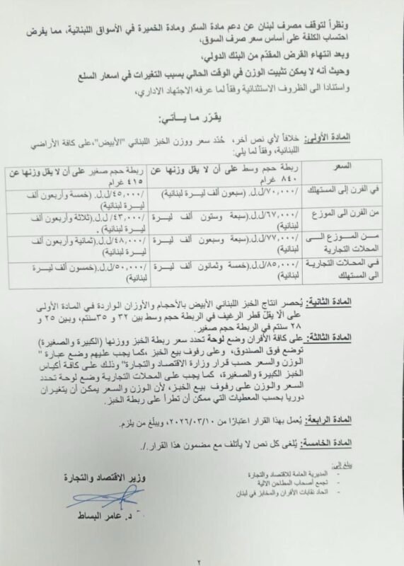 بالصورة.. ارتفاع سعر ربطة الخبز